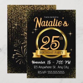 Zwart Goud Luxe Gelukkige Verjaardagsfeestuitnodig Kaart