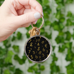 Zwart Goud Luxe Nummers Valuta symbolen Patroon Sleutelhanger