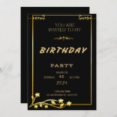 Zwart Goud Luxe Verjaardag Uitnodiging (Voorkant / Achterkant)