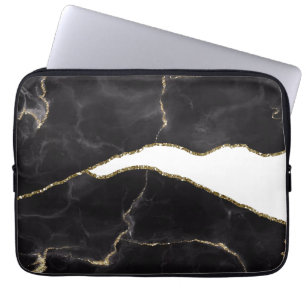 Zwart Goud Marmer Agaat Glam Laptop Sleeve