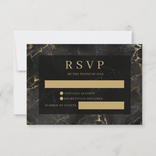 Zwart goud marmer agaat RSVP-kaart RSVP Kaartje (Voorkant)