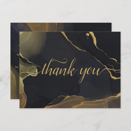 Zwart & Goud Marmer  Dank u Postkaart (Voorkant / Achterkant)