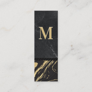 Zwart goud marmer Gegraveerde monogram Mini Visitekaartje