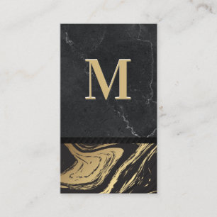 Zwart goud marmer Gegraveerde monogram Visitekaartje