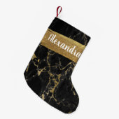 Zwart & Goud Marmer Glitter en Sparkle Kleine Kerstsok (Voorkant (Hangend))