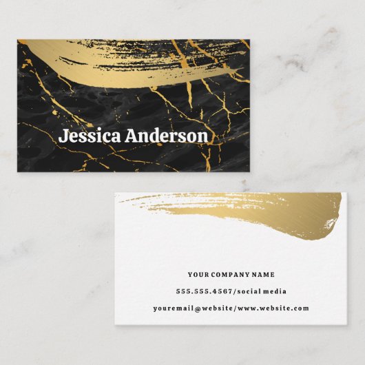 Zwart goud marmer | Goud geborsteld | Lux Visitekaartje (Voorkant / Achterkant)