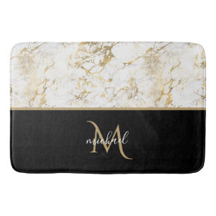 Zwart Goud & Marmer Monogram Elegante Luxe Badmat