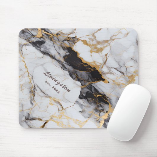 Zwart Goud Marmer Opgericht Gepersonaliseerd Muismat (Met muis)