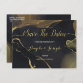 zwart & Goud Marmer Save the Date Briefkaart (Voorkant / Achterkant)