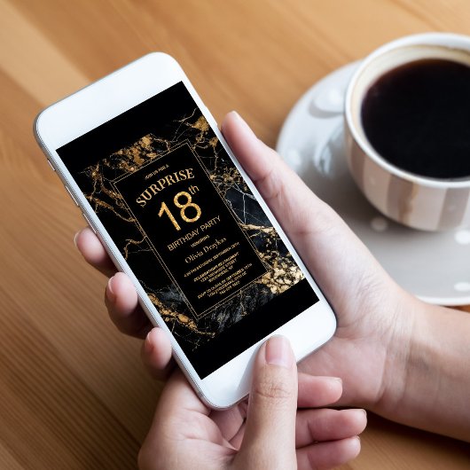 Zwart Goud Marmer Verrassing 18e Verjaardagsfeest Kaart