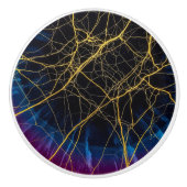 Zwart, goud marmeren steen, regenboog schittering, keramische knop (Voorkant)