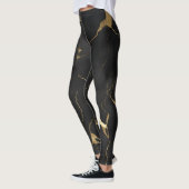 Zwart Goud Marmeren Swirl Patroon Leggings (Links)