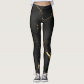 Zwart Goud Marmeren Swirl Patroon Leggings (Voorkant)
