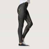Zwart Goud Marmeren Swirl Patroon Leggings (Rechts)
