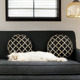 Zwart & Goud Marokkaans Patroon Rond Kussen