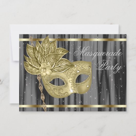 Zwart Goud Maskerade Feest Kaart (Voorkant)