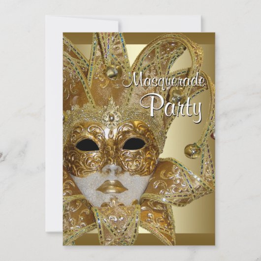 Zwart Goud Maskerade Feest Kaart (Voorkant)