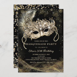 Zwart Goud Masquerade Verjaardagsfeest Kaart
