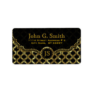 Zwart & Goud Metallic Quatrefoil Patroon Etiket