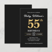 Zwart Goud Minimalist Modern Simple 55th Birthday Kaart (Voorkant / Achterkant)