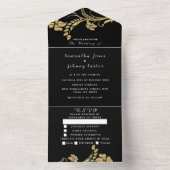 Zwart Goud Minimalistisch Bloemen Script Bruiloft All In One Uitnodiging (Binnen)