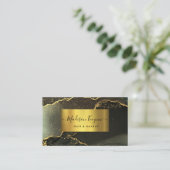 Zwart & Goud Minimalistisch Marmer Visitekaartje (Staand voorkant)