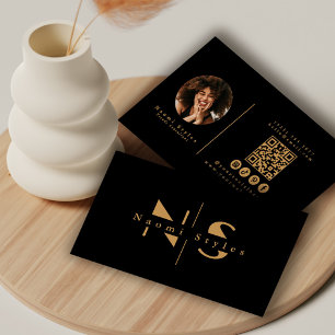 Zwart/Goud Minimalistische QR Code Professionele F Visitekaartje