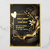  Zwart Goud Modern Art Deco Huwelijk echt Folie Uitnodiging (Voorkant)