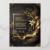  Zwart Goud Modern Art Deco Huwelijk echt Folie Uitnodiging (Achterkant)