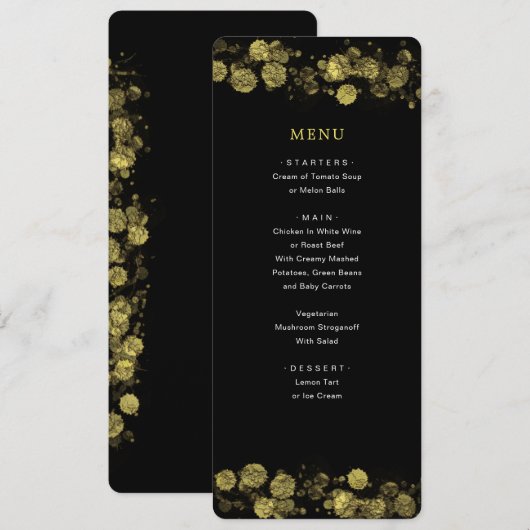 Zwart Goud Modern Artistiek Abstract Menu Kaart (Voorkant / Achterkant)