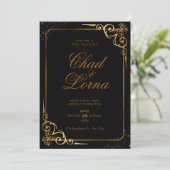 Zwart Goud Modern Bruiloft Uitnodiging Kaart (Staand voorkant)