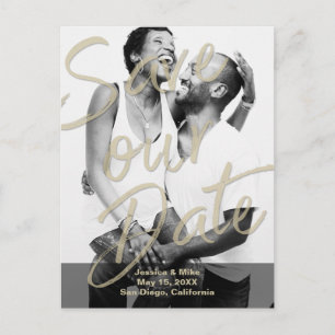 Zwart Goud Modern Fotoscript Save Our Date Aankondigingskaart