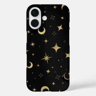 Zwart & Goud Modern Hemellicke Maan Sterren  iPhone 16 Hoesje