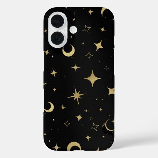 Zwart & Goud Modern Hemellicke Maan Sterren Case-Mate iPhone Case (Achterkant)