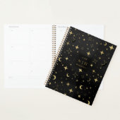 Zwart & Goud Modern Hemels Maan Sterren Bruiloft Planner (Display)