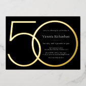 Zwart Goud Modern Minimalist 50e Verjaardag Folie Uitnodiging (Voorkant)