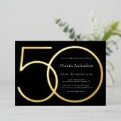 Zwart Goud Modern Minimalist 50e Verjaardag Folie Uitnodiging (Staand Voorkant)