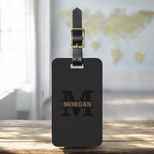 Zwart Goud Modern Monogram Minimalistisch Bagagelabel