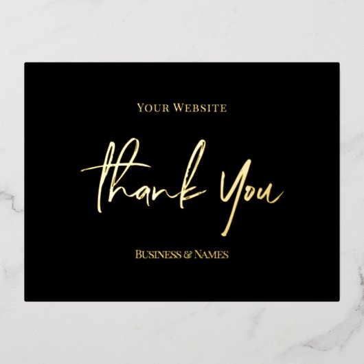Zwart Goud Modern Script | Dank u Folie Kaarten (Voorkant)