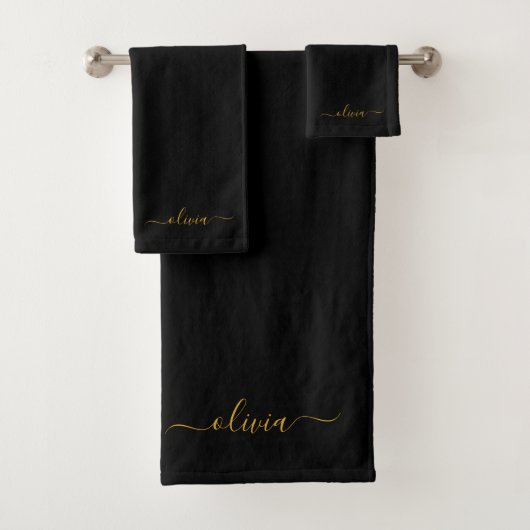Zwart Goud Modern Script Girly Monogram Naam Bad Bad Handdoek (Insitu)