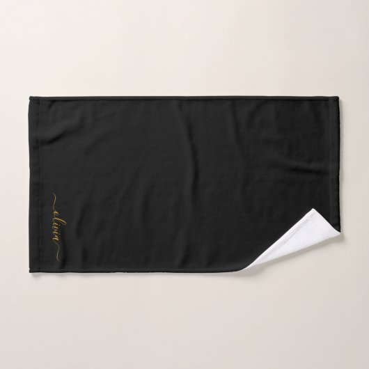 Zwart Goud Modern Script Girly Monogram Naam Bad Bad Handdoek (Handdoek)