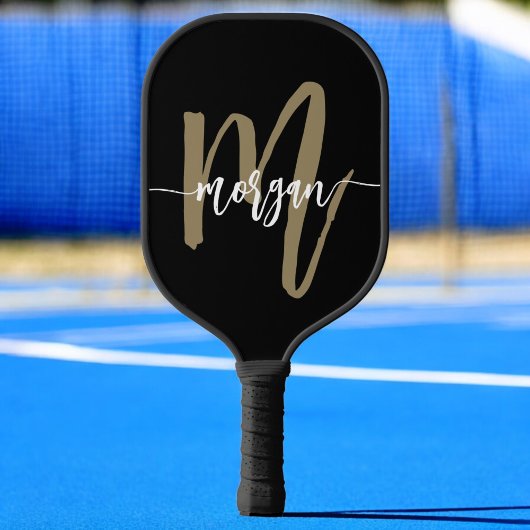 Zwart Goud Modern Script Monogram Naam Pickleball Paddle