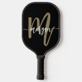 Zwart Goud Modern Script Monogram Naam Pickleball Paddle (Achterkant)