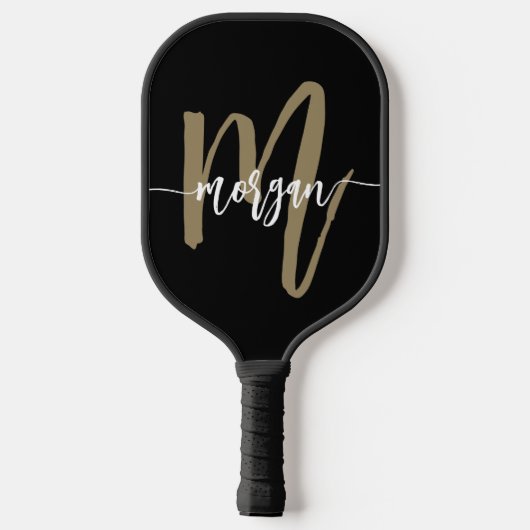 Zwart Goud Modern Script Monogram Naam Pickleball Paddle (Achterkant)