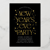 Zwart Goud Modern Sparkling Oud en Nieuw Feest Folie Uitnodiging (Voorkant)