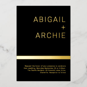 Zwart & Goud Moderne Minimalistische Bruiloft Goud Folie Uitnodiging