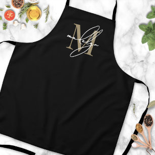 Zwart Goud Moderne Minimalistische Elegante Monogr Schort