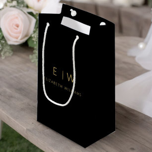 Zwart Goud Moderne Minimalistische Monogramnaam Klein Cadeauzakje