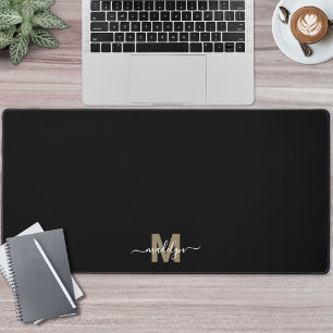 Zwart Goud Moderne Minimalistische Naam Monogram Bureaumat