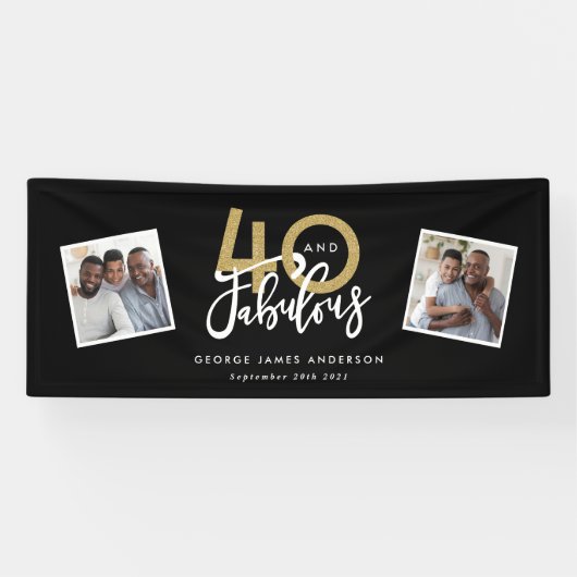 Zwart & goud moderne multi foto 40 en fantastisch spandoek (Horizontaal)